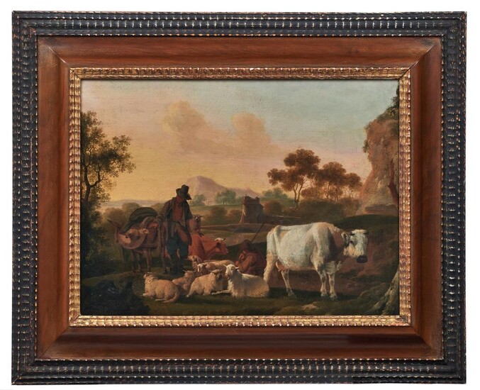 Landschaft mit ruhenden Hirten und ihrer Herde, Niederländischer Meister des 18. Jahrhunderts