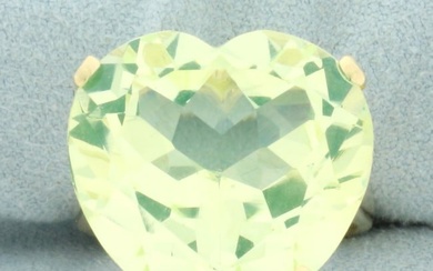 Large Neon Green Tourmaline Heart Ring in 14k Yellow Gold