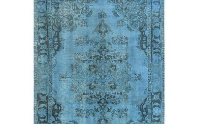 Light Blue, Worn Wool, Hand Knotted, Vintage Persian