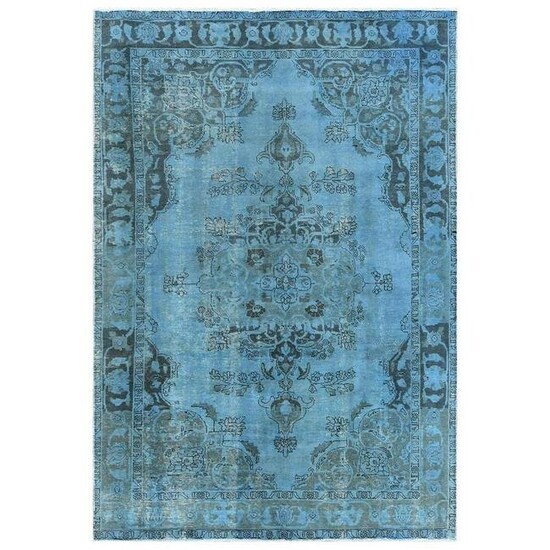 Light Blue, Worn Wool, Hand Knotted, Vintage Persian