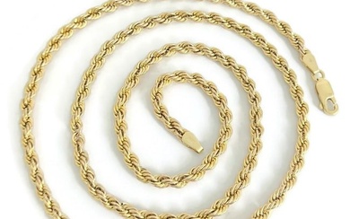 Long Rope Chain Necklace 10K Yellow Gold, 24 Inches, 3.7 mm, 8.14 Grams