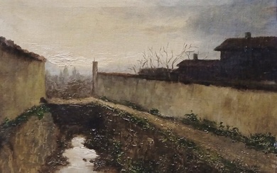 Lorenzo Delleani (1840 - 1908) - Paesaggio campestre al tramonto
