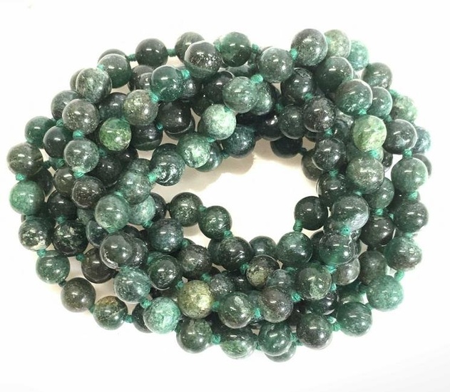 Lot 2 Green Stone Jadeite Bead Necklaces
