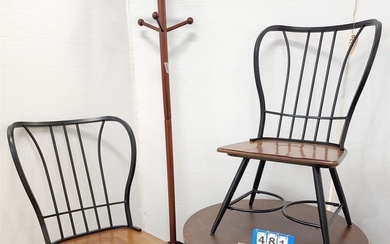 Lot 4 Pc- Pr Metal Frame Wood Seat Chairs 38"H X 21"W X 16 1/2"D, Coffee Table 17"H X 35 1/2"Diam +