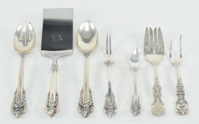 Lot of seven sterling silver serving pieces. Includes