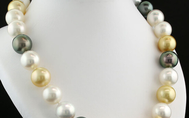 Low Reserve Price - 18 kt. Gold, Multicolor south sea pearls, Tahiti pearls - Necklace Huge rare South Sea Tahiti pearls 14.0-16.2 mm white gold anthracite round pearls top chandelier