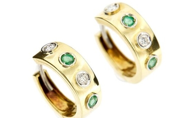 Made in Italy - 18 kt. Yellow gold - Earrings - 0.28 ct Diamond - Emeralds
