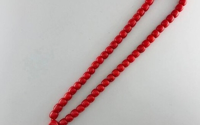 Mala necklace of 55 coral grains, Weight: 42g