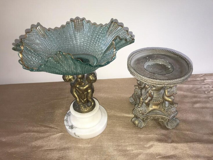 Marble Base Compote & Ornate Candlestick