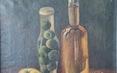 Maria Johanna Wilhelmina Becht (1881-1953) - Still life with bottles and fruits