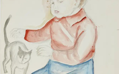 Marie Vorobieff Marevna, Russian 1892-1984 - Boy and cat, 1974; watercolour and...