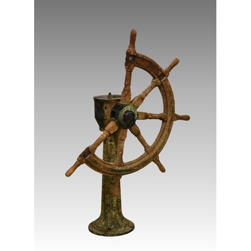 Maritime interest - A salvaged Steamship Wheel, the pillar w...