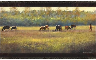 Mark Kelvin Horton Original Oil Painting On Canvas Signed Landscape Horse Framed