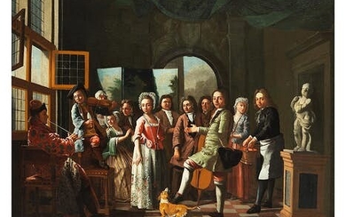 Melchior Brassauw, 1709 Mechelen – 1757 Antwerpen, GESELLIGES FAMILIENTREFFEN IN EINEM INNENRAUM MIT GEÖFFNETEN FENSTERN
