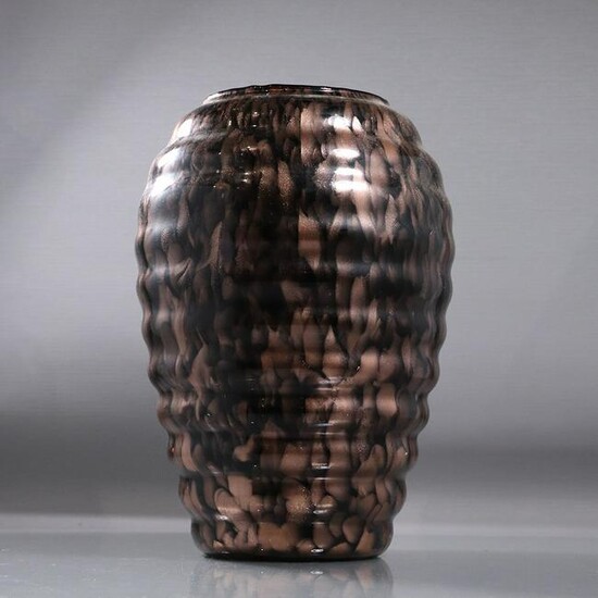 Mid-Century Modern Ripple Pattern Glass Vase Gold Dust