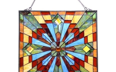 Mission Style Stained Art Glass Handing Window Panel