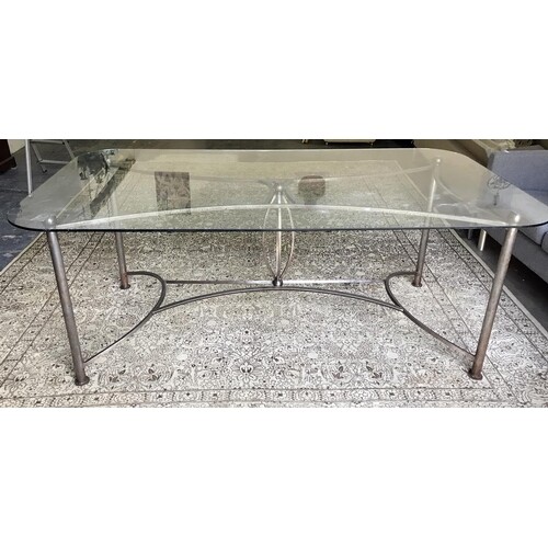 Modern dining table, the rectangular glass top with rounded ...