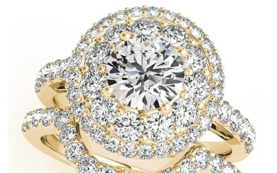 Natural 2 CTW Diamond Engagement Ring SET 18K Yellow Gold
