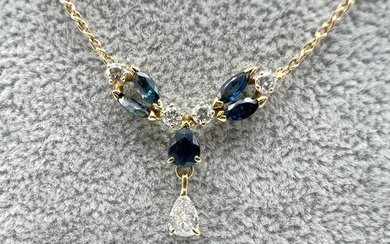 Necklace - 18 kt. Yellow gold - 0.40 tw. Diamond (Natural) - Sapphire