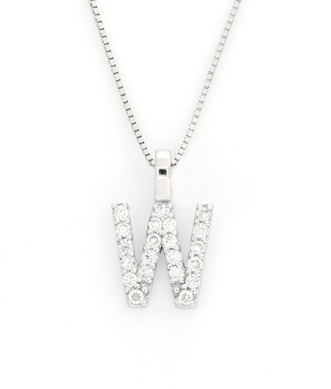 "Necklace W" - 18 kt. White gold - Necklace with pendant - 0.14 ct Diamond