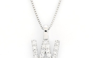 "Necklace W" - 18 kt. White gold - Necklace with pendant - 0.14 ct Diamond