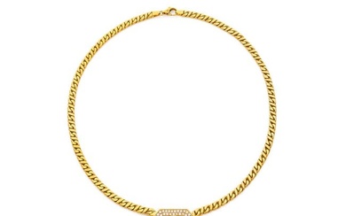 Necklace in 18k yellow gold (750‰) adorned with a pentagonal motif paved with brilliant-cut
