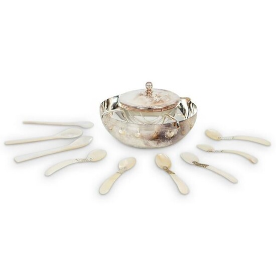 Neiman Marcus Silver Plated and Glass Caviar Server