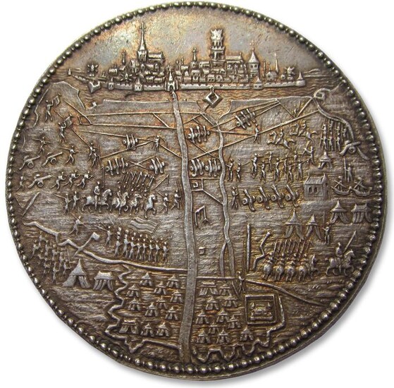 Netherlands - Spanish Netherlands - 52mm medal 1594 by G van Bylaer: siege & capture of Groningen by prince Maurice - AR commemorative medal, one of the finest known - Silver