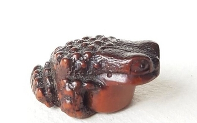 Netsuke - Boxwood - Toad, Signed Masanao 正直 - Japan - 19th century (Edo period)