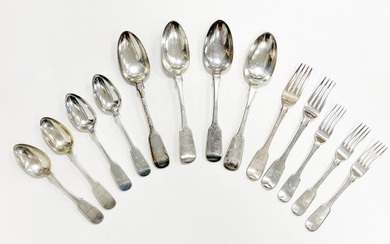 Newcastle - An 11-piece set of 19th century silver flatware with 2 additions
