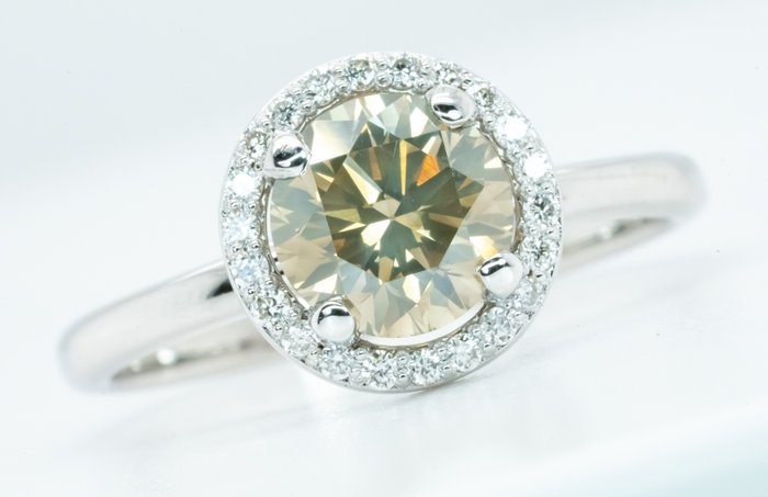 **No Reserve** - 18 kt. White gold - Ring - 1.32 ct Diamond - Natural Fancy Light Grayish Brown-Yellow SI2 & VS Diamonds