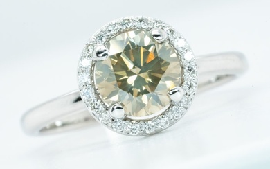 **No Reserve** - 18 kt. White gold - Ring - 1.32 ct Diamond - Natural Fancy Light Grayish Brown-Yellow SI2 & VS Diamonds