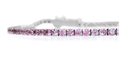 No Reserve Price - 2.65 Carat Natural Pink Sapphire Tennis Riviera Bracelet - White gold