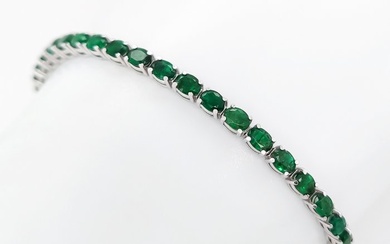 ***No Reserve Price*** 7.20 Carat Emerald Bracelet - 14kt gold - White gold - Bracelet