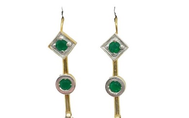 No Reserve Price - Earrings - 9 kt. Silver, Yellow gold Pearl - Diamond