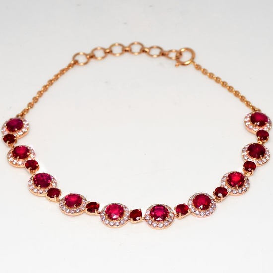 No Reserve Price-IGI 7.94 ct Natural Red Ruby& 1.72 ct Pink Diamond - 18 kt. Pink gold - Bracelet Ruby