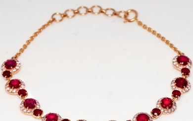 No Reserve Price-IGI 7.94 ct Natural Red Ruby& 1.72 ct Pink Diamond - 18 kt. Pink gold - Bracelet Ruby