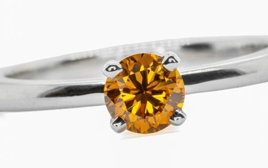 No reserve price - Natural Fancy Vivid Yellow-Orange - VS2 - Ring - 18kt gold - White gold - 0.54ct. Diamond