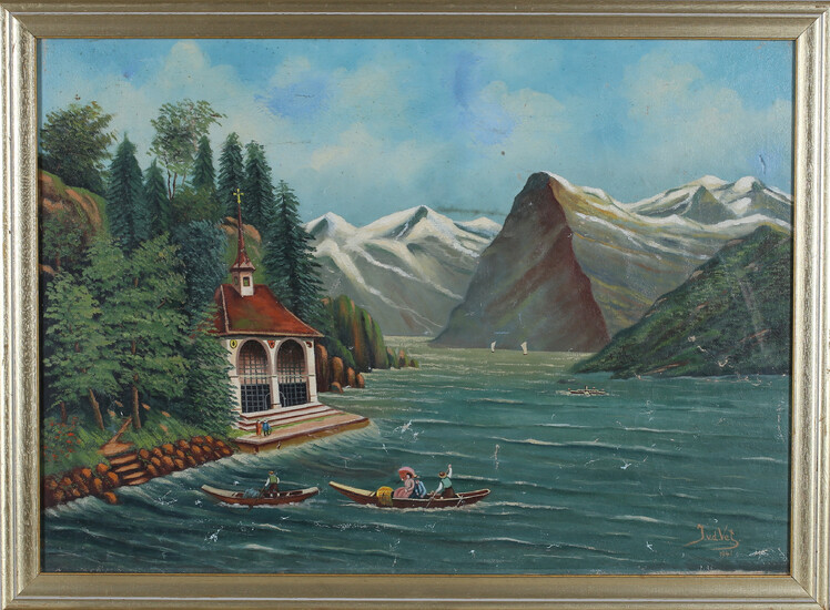 JOHANNES VAN DER VET. Alpine landscape, oil lined on Board, signed Jvd Knows and dated 1941.
