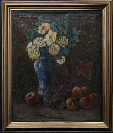 OIDENTIFIERAD KONSTNÄR. Flower still life. Oil on canvas, 19th century, indistinctly signed.