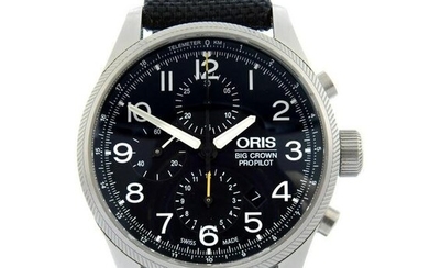 ORIS - a Big Crown Pro Pilot chronograph wrist watch. Stainless steel case with exhibition case