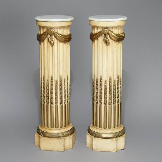 Oversized Classical Parcel-Gilt Carved Wood Pedestals