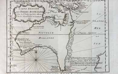 PACIFIQUE -- "CARTE REDUITE des Terres Australes, (...)". 1753. Carte engr. d'après J.N. Bellin. 220...