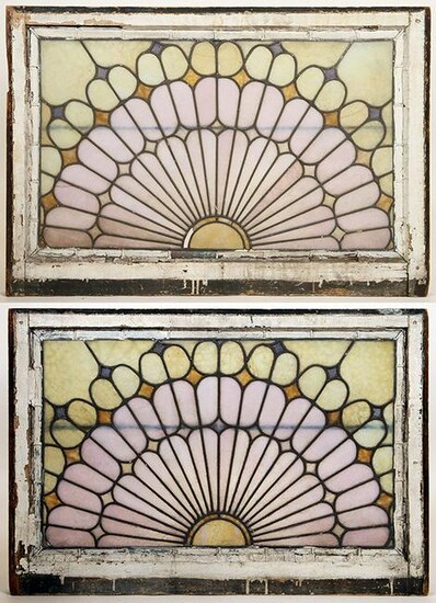 PAIR LEADED AND STAINED GLASS WINDOWS C.1900