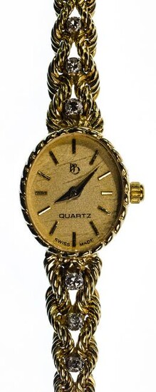 PB 14k Yellow Gold Case, Band and Diamond Wrist Watch