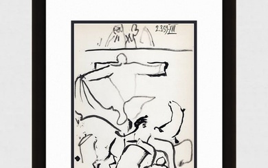 Pablo Picasso 1961 Vintage Lithograph Bullfighter & Bull Study FRAMED