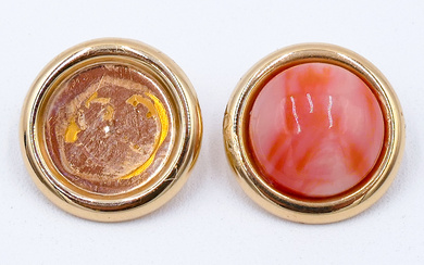 Pair 14k Pink Coral Cabochon Round Earrings 17mm - 5 Grams