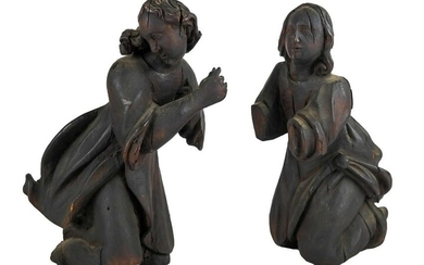 Pair 18th C. Carved Wood Kneeling Figures