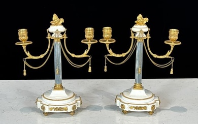 Pair French Empire Style Marble Candelabra