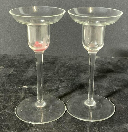 Pair Glass Tapered Candlestick Holders